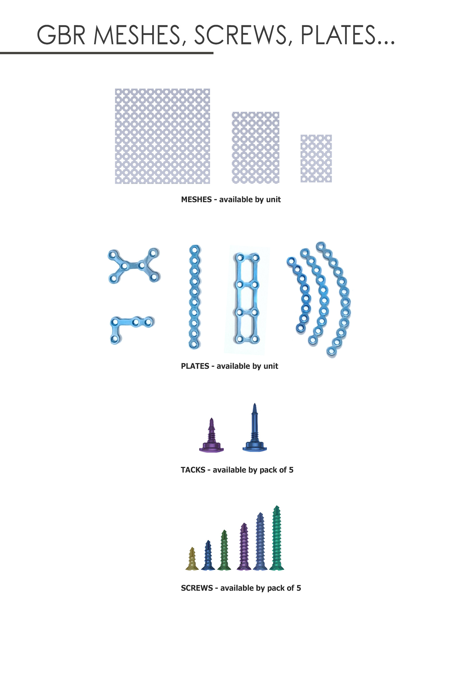Guided Bone Regeneration - GBR - Meshes, plates, screws